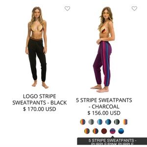 Designer AVIATOR NATION sweatpants from the “5 strip collection.”